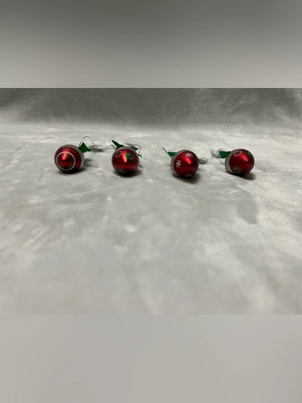 Vintage Ganz Christmas 4 ornaments small red sliver green light bulbs Alex Frank